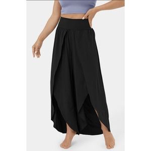 Halara Breezeful High Waist Pocket Palazzo Flowy Split Wide Leg Pants Black 3X